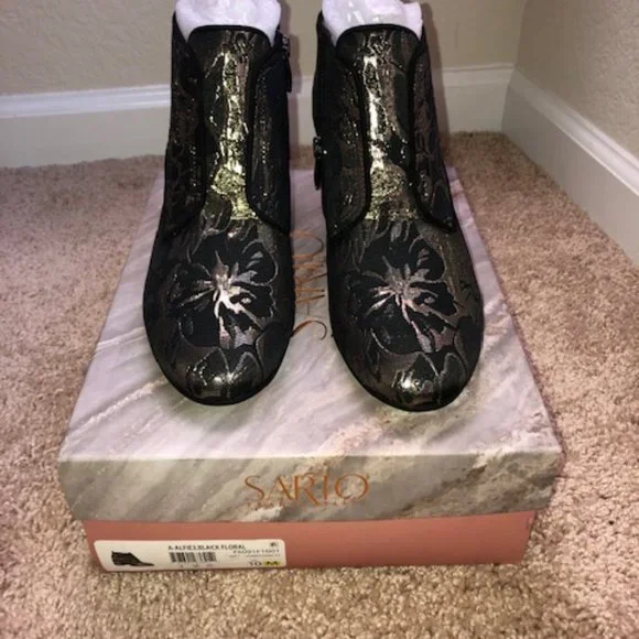 Franco Sarto Black and Gold Ankle Boots - Picture 2 of 5